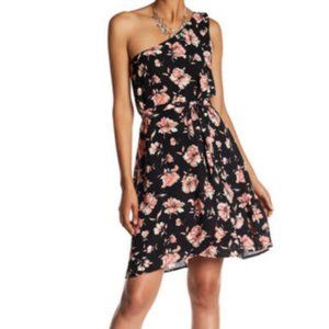 DR2 Large One Shoulder Black Shift Dress Tie Waist